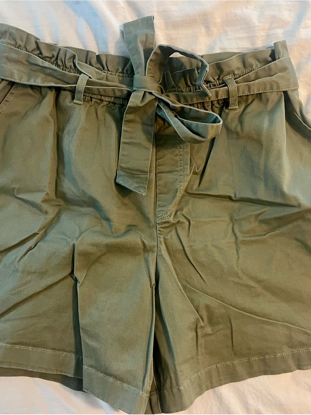 High-Waist Paperbag Tie-Front Shorts - Olive